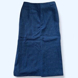 Vintage 1980s Blue and Black Houndstooth Wool Blend Maxi Skirt Size S